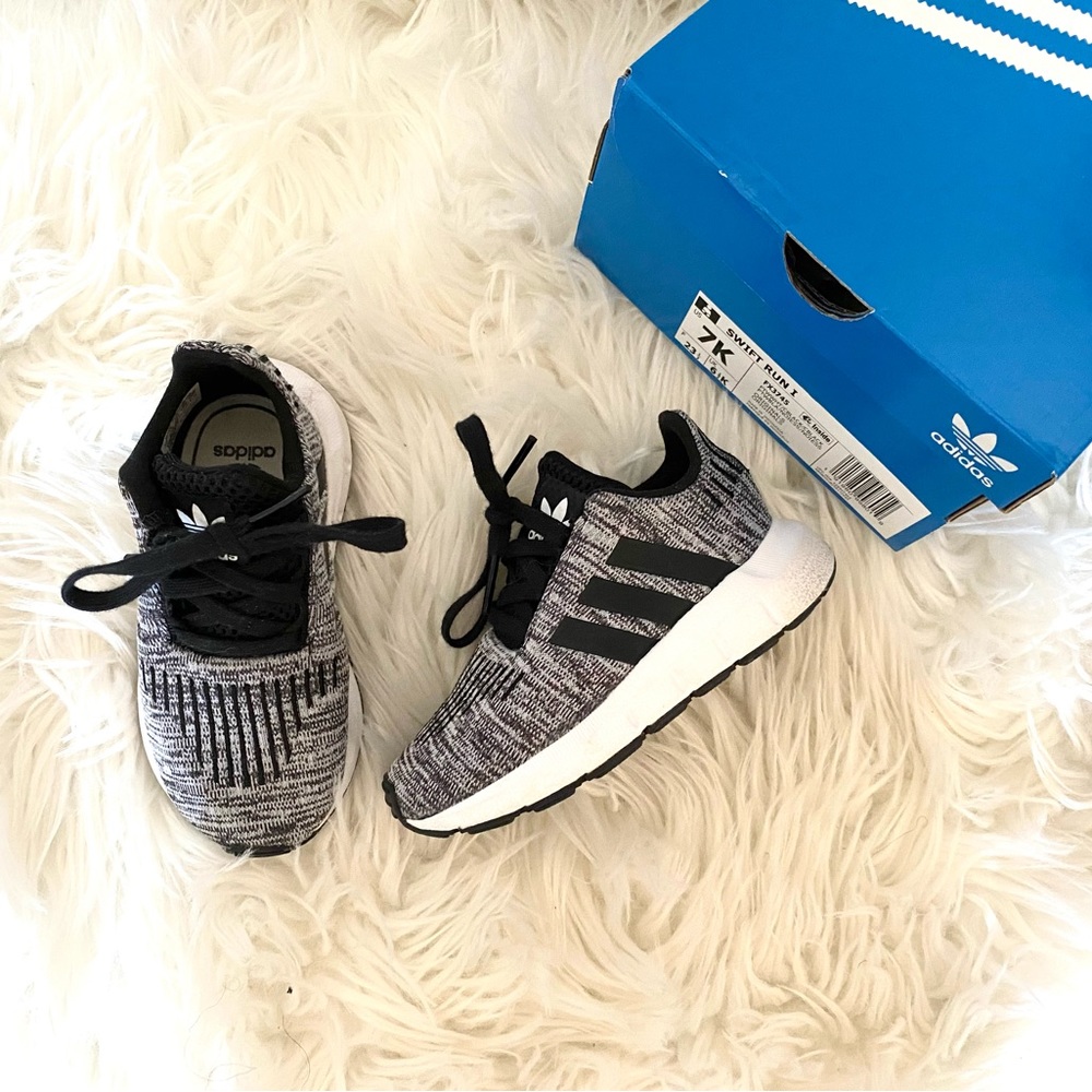 Adidas Swift Run I Toddler Size 7K Gray Black Knit Sneaker W/ Original Box